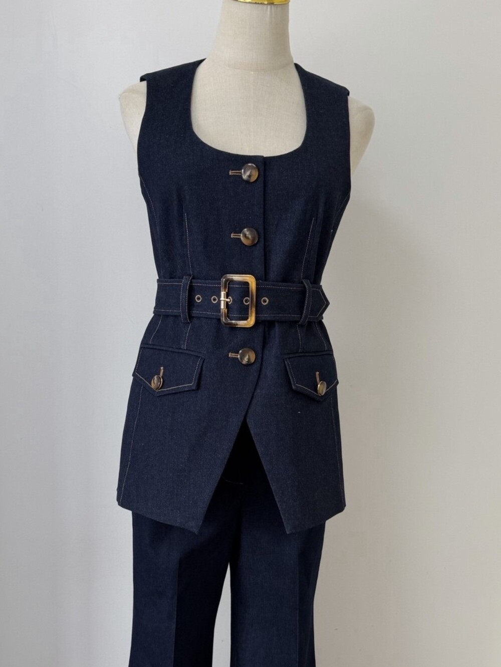 Veronica Beard Becker Stretch-Denim Belted Vest - Picture 11 of 11